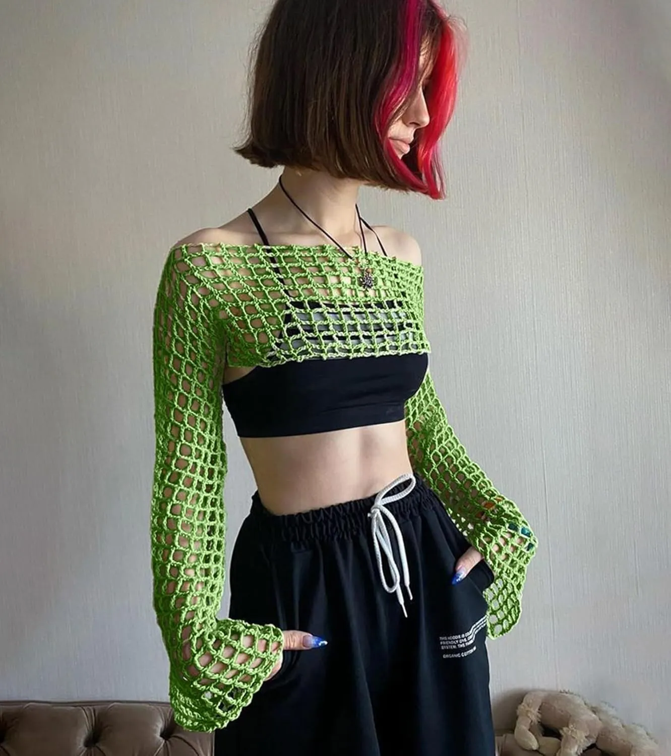 Women's Mesh Crochet Crop Tops Shrugs Sexy Y2k Hollow Out Cropped Knit Sweater See Through Bikini Cover Ups