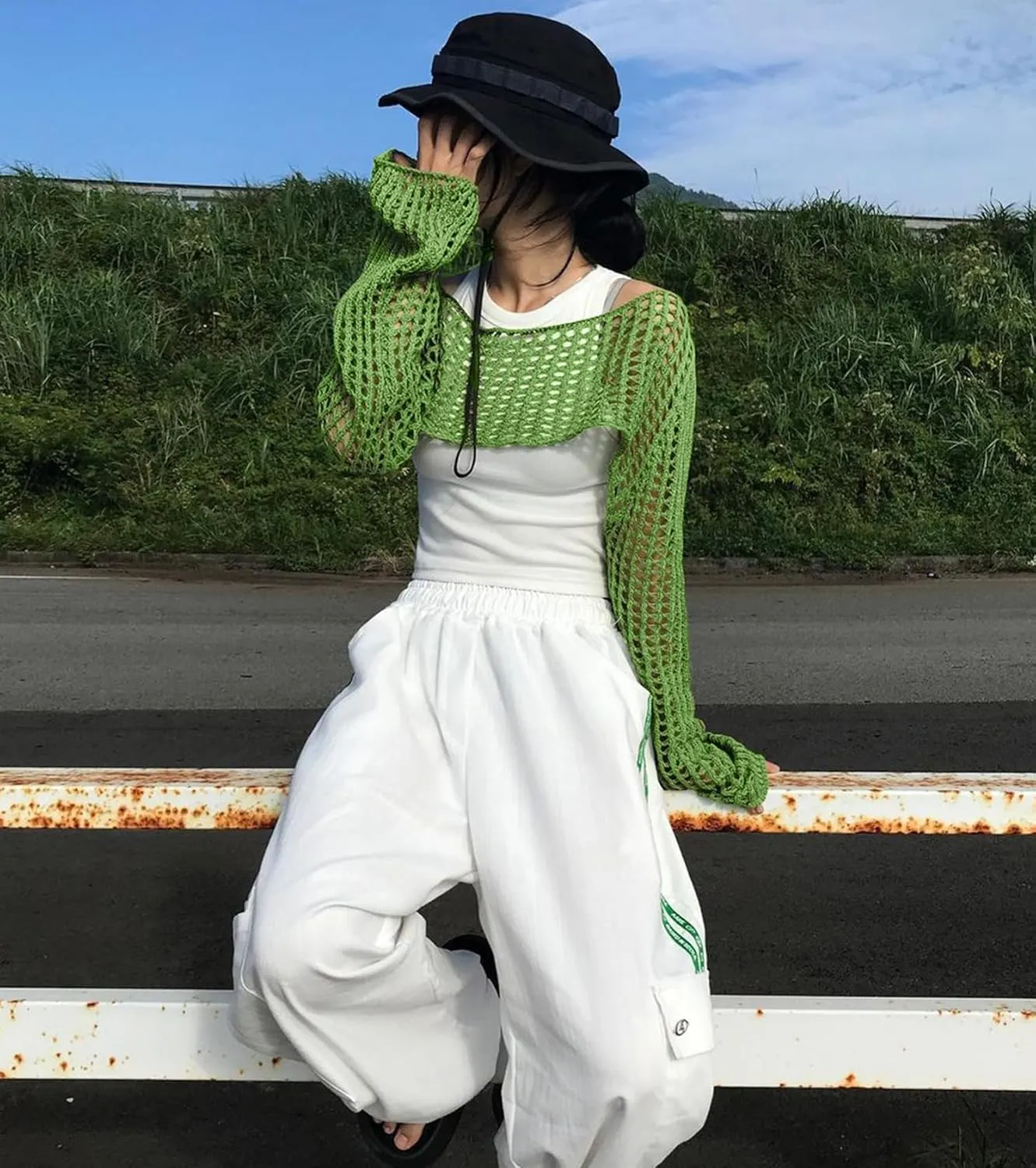 Women's Mesh Crochet Crop Tops Shrugs Sexy Y2k Hollow Out Cropped Knit Sweater See Through Bikini Cover Ups