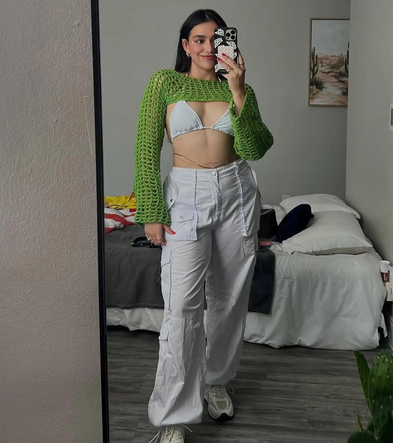 Women's Mesh Crochet Crop Tops Shrugs Sexy Y2k Hollow Out Cropped Knit Sweater See Through Bikini Cover Ups