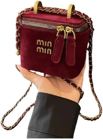 Women's Mini Suede Box Bag PU Crossbody Shoulder Bag with Chain Strap Black/Brown/Coffee/Caramel/Burgundy for Everyday Use
