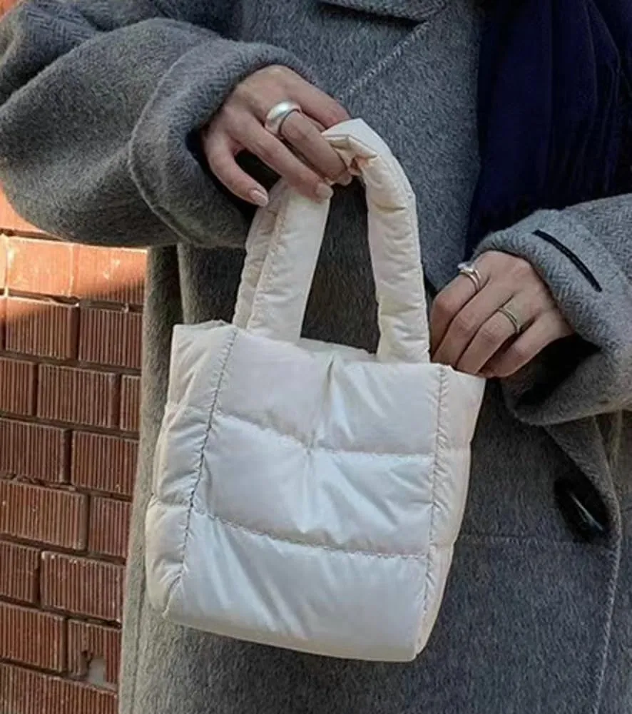 Womens Quilted Puffer Purses Mini Tote Bag Shoulder Crossbody Bag Padding Down Cotton Cute Y2k Handbag Satchels
