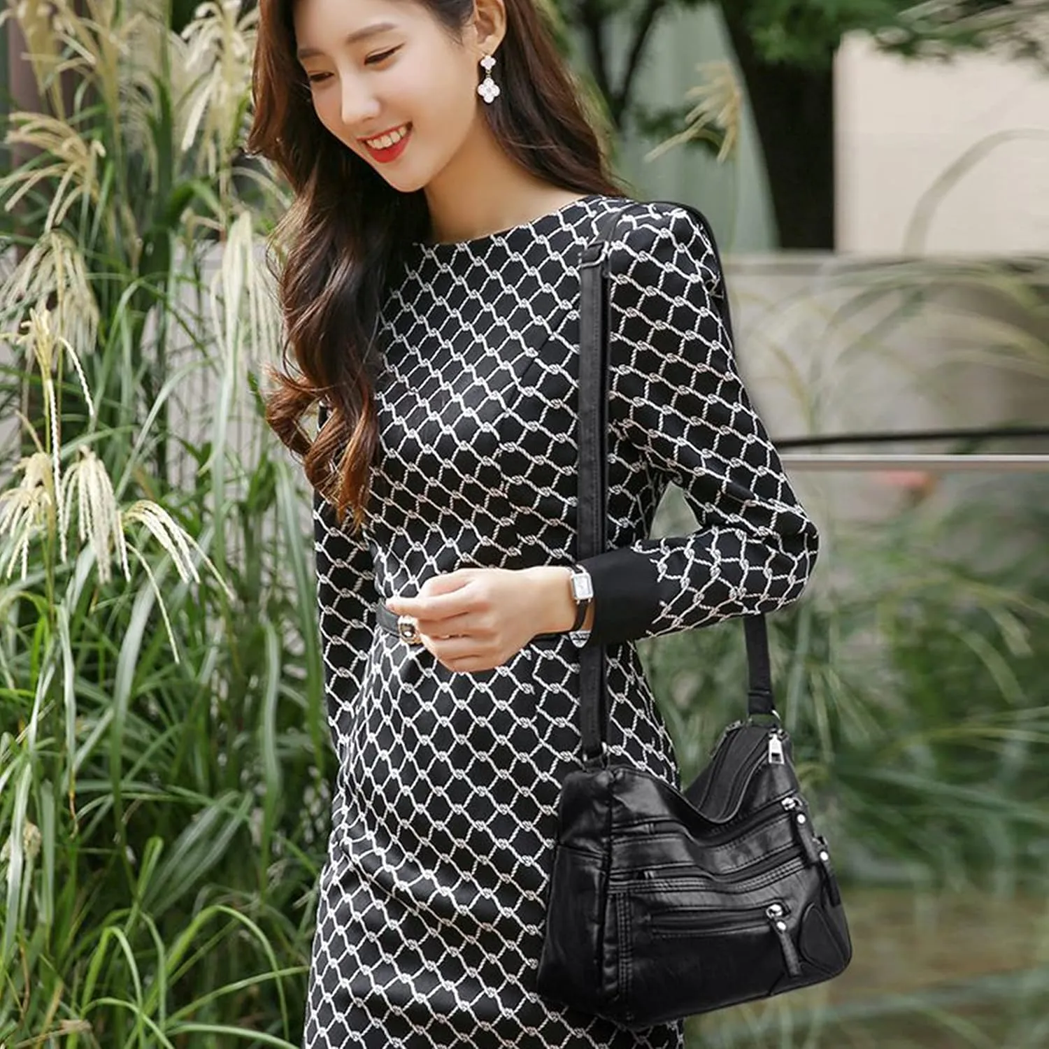 Womens Shoulder Bags Women Multi-Layer Classic Crossbody Bag Soft Leather Ladies Handbags