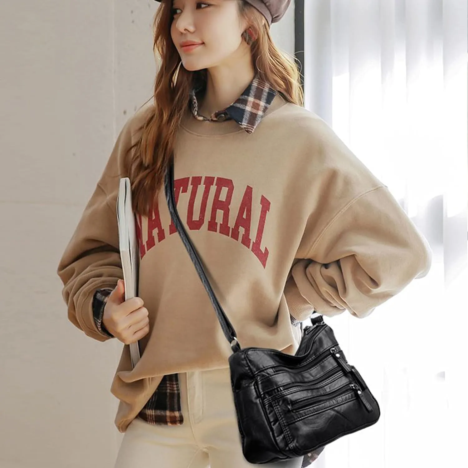 Womens Shoulder Bags Women Multi-Layer Classic Crossbody Bag Soft Leather Ladies Handbags