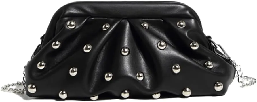 Womens Studded Rivet Clutch Purse Trendy Crescent Crossbody Bag with Chain Evening Bags for Women Cloud Bag Handbag