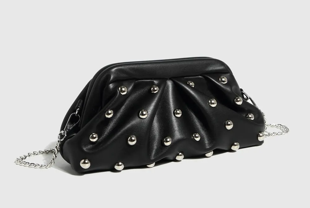 Womens Studded Rivet Clutch Purse Trendy Crescent Crossbody Bag with Chain Evening Bags for Women Cloud Bag Handbag