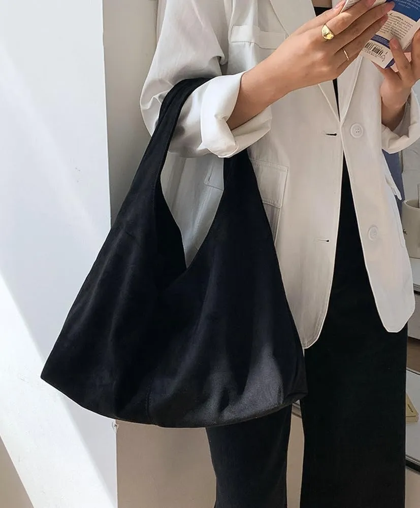 Women's Suede Tote Bag Retro Crescent Shoulder Bag Trendy 2025 Suede Handbag Underarm Purse Work Bag Dumpling Bag