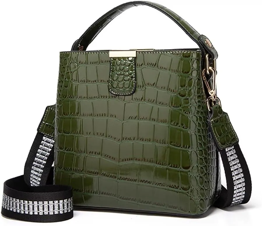 Women’s Tote Crossbody Bag Leather Crocodile Pattern Bucket Handbag Designer Top Handle Satchel Work Hobo Shoulder Bag