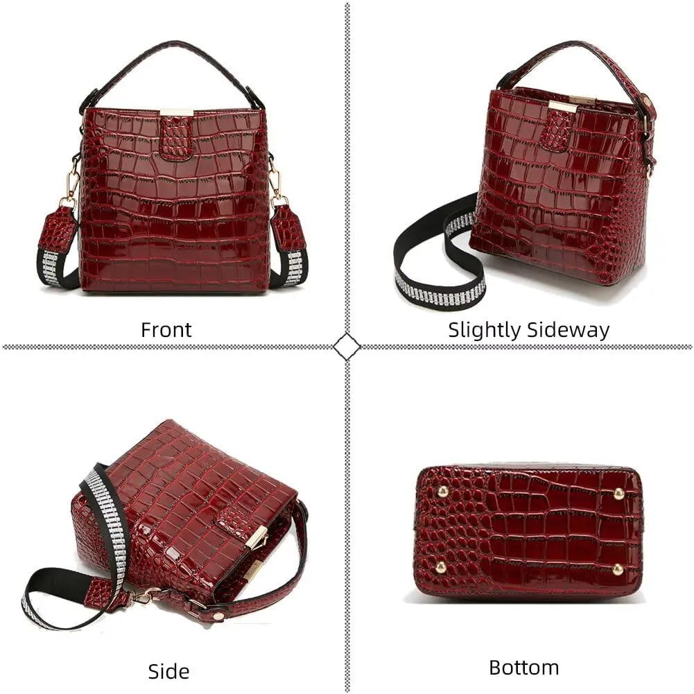 Women’s Tote Crossbody Bag Leather Crocodile Pattern Bucket Handbag Designer Top Handle Satchel Work Hobo Shoulder Bag