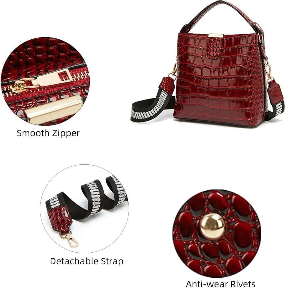 Women’s Tote Crossbody Bag Leather Crocodile Pattern Bucket Handbag Designer Top Handle Satchel Work Hobo Shoulder Bag