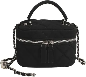 Women’s Trendy Quilted Crossbody Bag Suede Square Box Mini Chain Strap Shoulder Bag Top Handle Purse Cute Tote Handbag