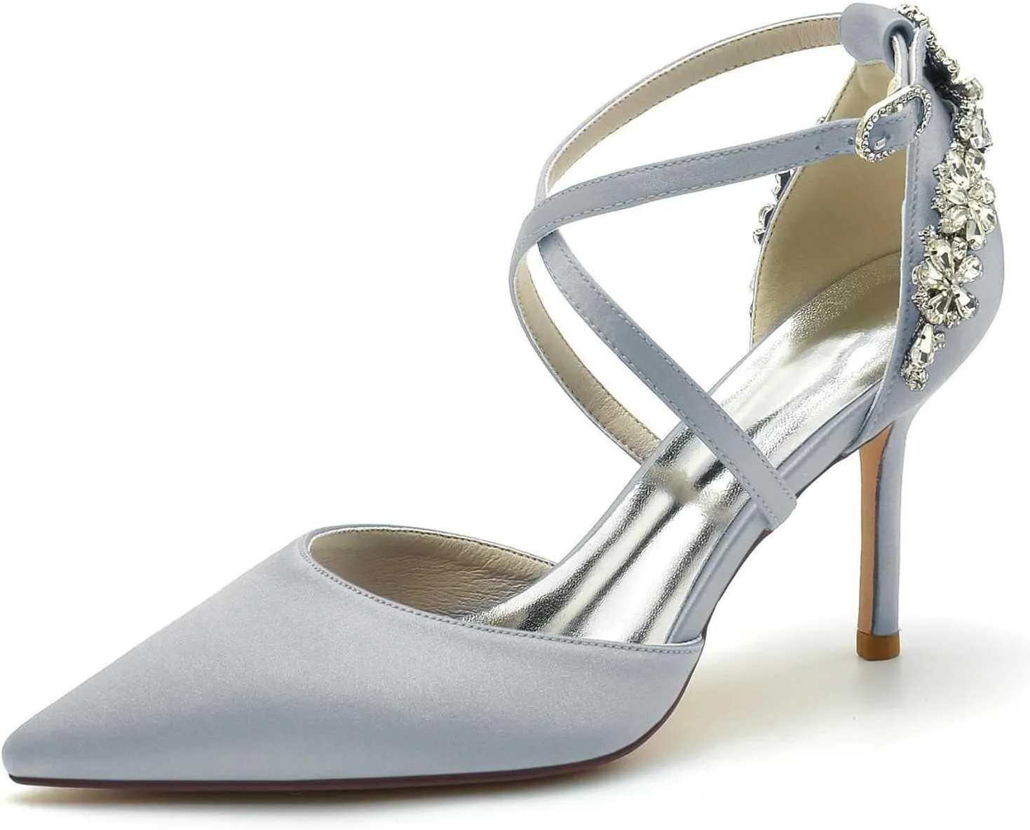Womens Wedding Shoes Womens Court Shoes Pointed Toe Mid Low Heel Sandals Ladies Ankle Strap Pumps(Silver,6.5 UK)