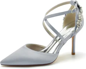 Womens Wedding Shoes Womens Court Shoes Pointed Toe Mid Low Heel Sandals Ladies Ankle Strap Pumps(Silver,6.5 UK)