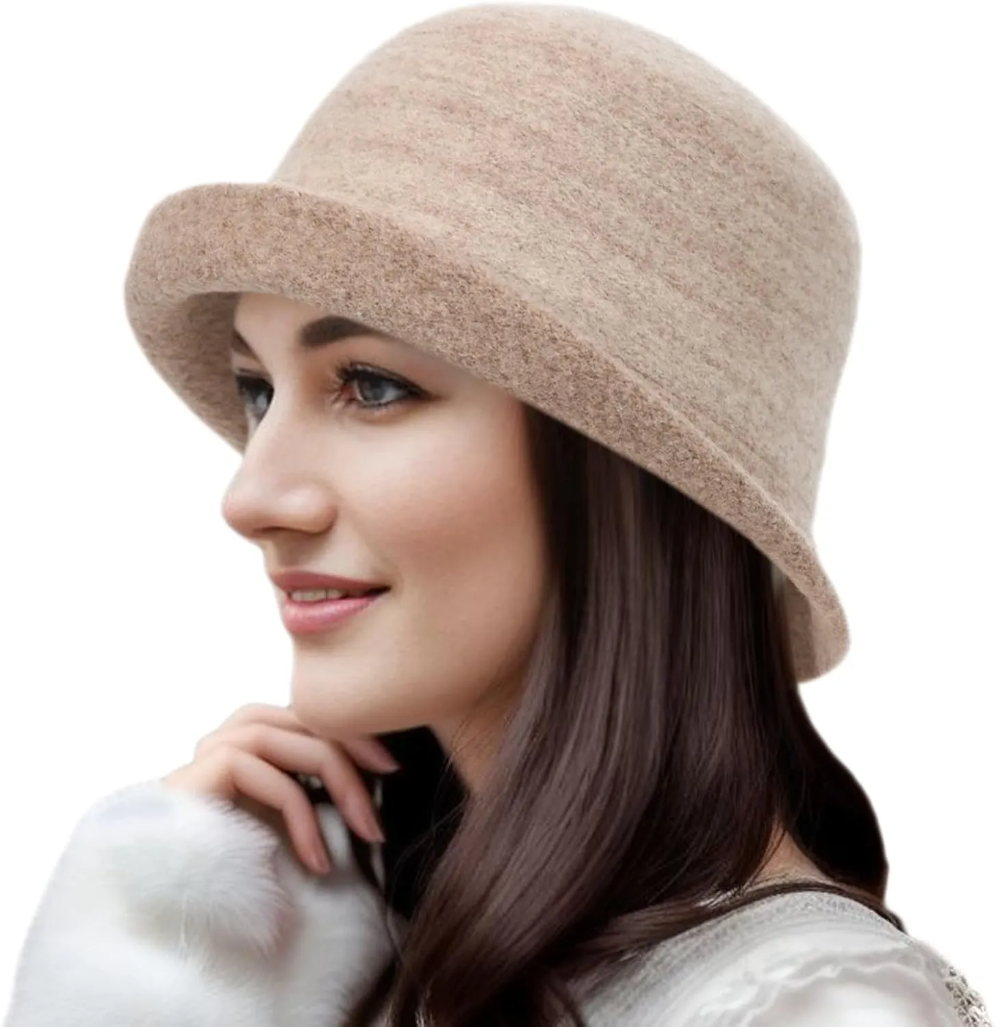 Womens Winter 1920S Vintage Cloche Wool Bucket Hat Packable Ladies Church Derby Party Fashion Cap