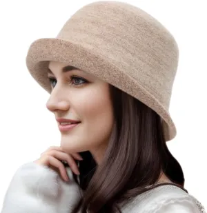 Womens Winter 1920S Vintage Cloche Wool Bucket Hat Packable Ladies Church Derby Party Fashion Cap