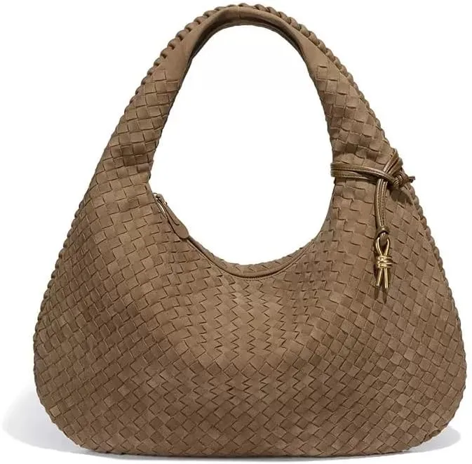 Women's Woven Bag - Vegan Leather Suede Purses Clutch Purses for Women Hobo Bag Top Handle Handbags for Work/Shopping/Travel