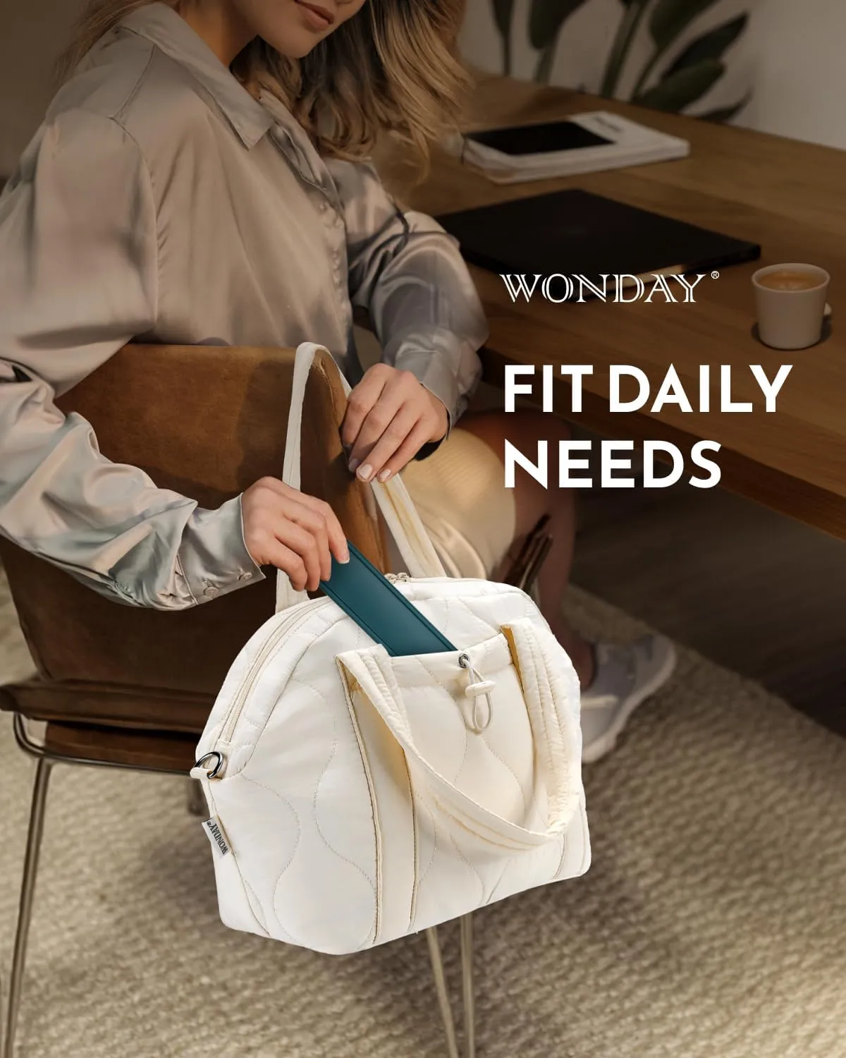 WONDAY Simple Puffer Lunch Bag for Women, Black Adult Lunch Box with Shoulder Strap, Insulated and Leakproof Lunch Tote Keeps Food Fresh, Large Lunch Bag, Perfect for Work, College and picnic