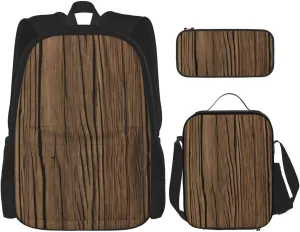 Wood Grain Print Practicality Bag Casual Fashion Backpack Lunch Bag Pencil Case Camping Gear Bags