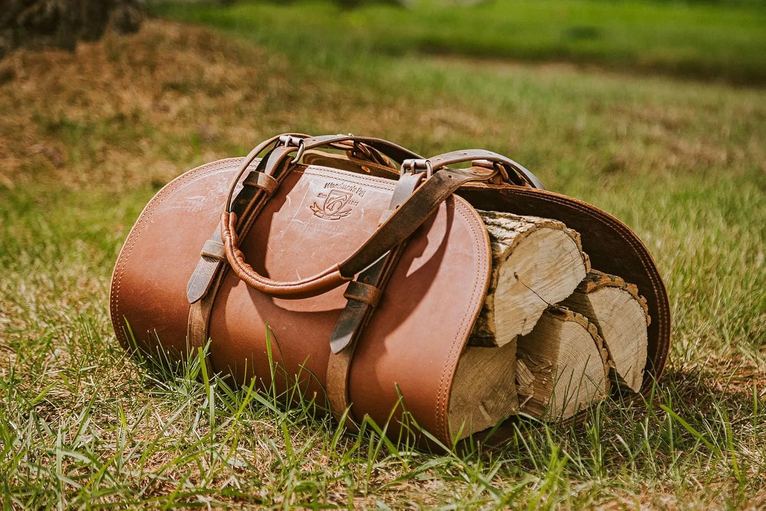 Woodman's Pal Premium Buffalo Leather Log Carrier, Luxury Handcrafted Firewood Carrier, Heavy-Duty Firewood Bag for Wood Carrying, Made in USA - Ideal for Outdoors and Camping
