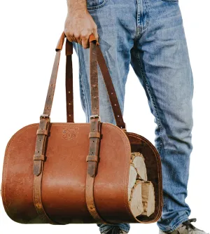 Woodman's Pal Premium Buffalo Leather Log Carrier, Luxury Handcrafted Firewood Carrier, Heavy-Duty Firewood Bag for Wood Carrying, Made in USA - Ideal for Outdoors and Camping
