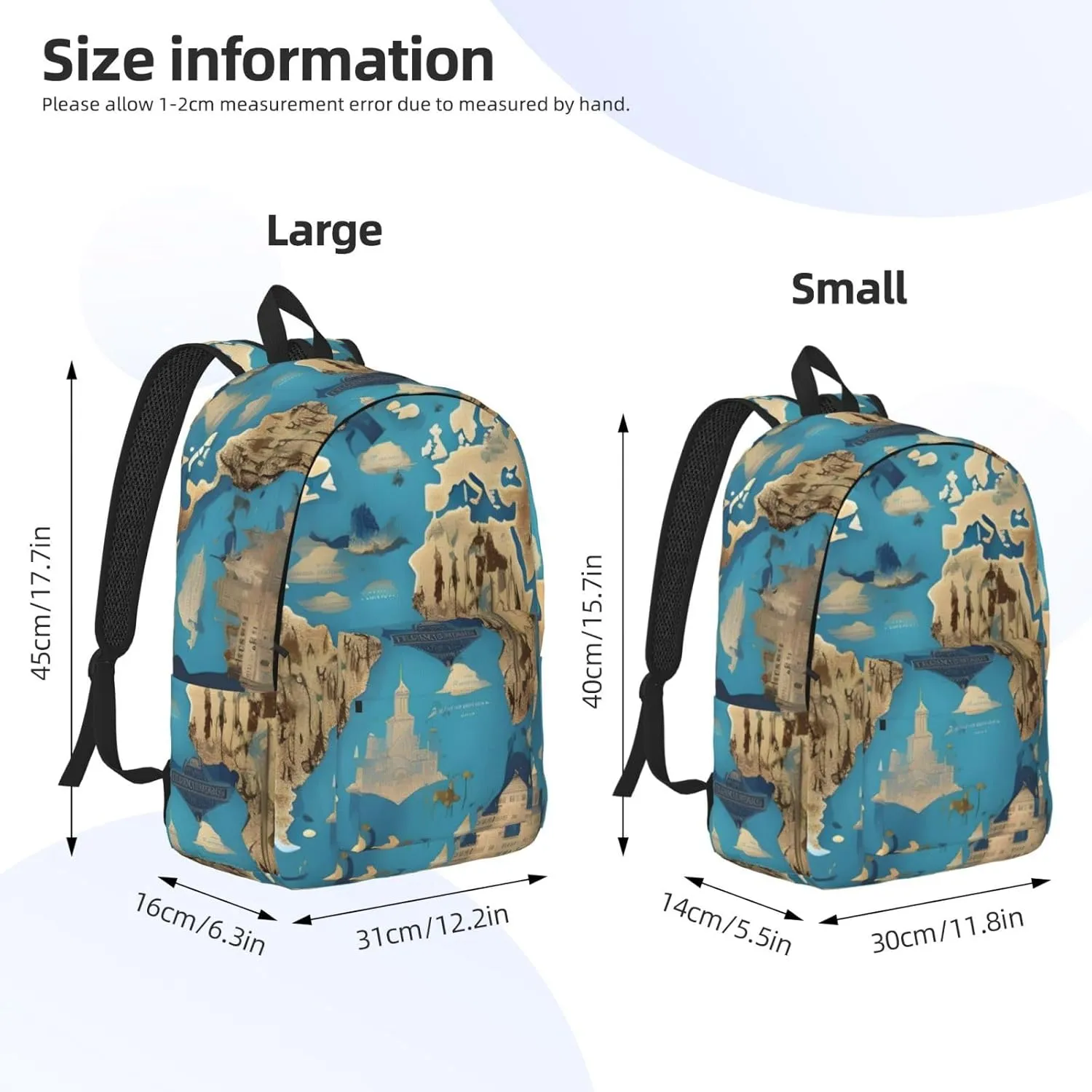 World Geography Map Printed backpack, travel bag, canvas shoulder bag, canvas casual lightweight backpack