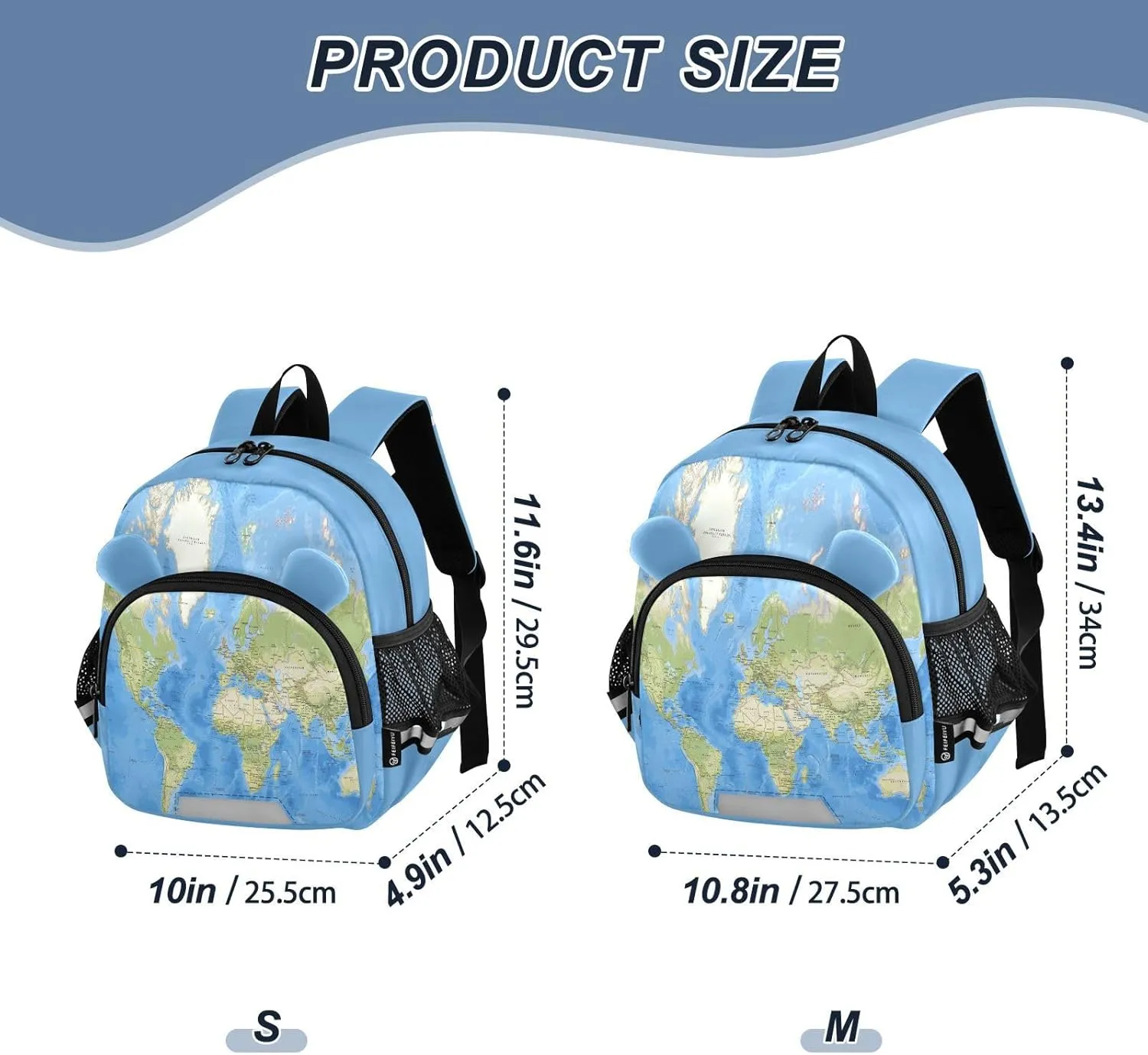 World Map Preschool Backpack Colorful Daycare Bookbag School Backpack with Traction Rope for Kids 3-6