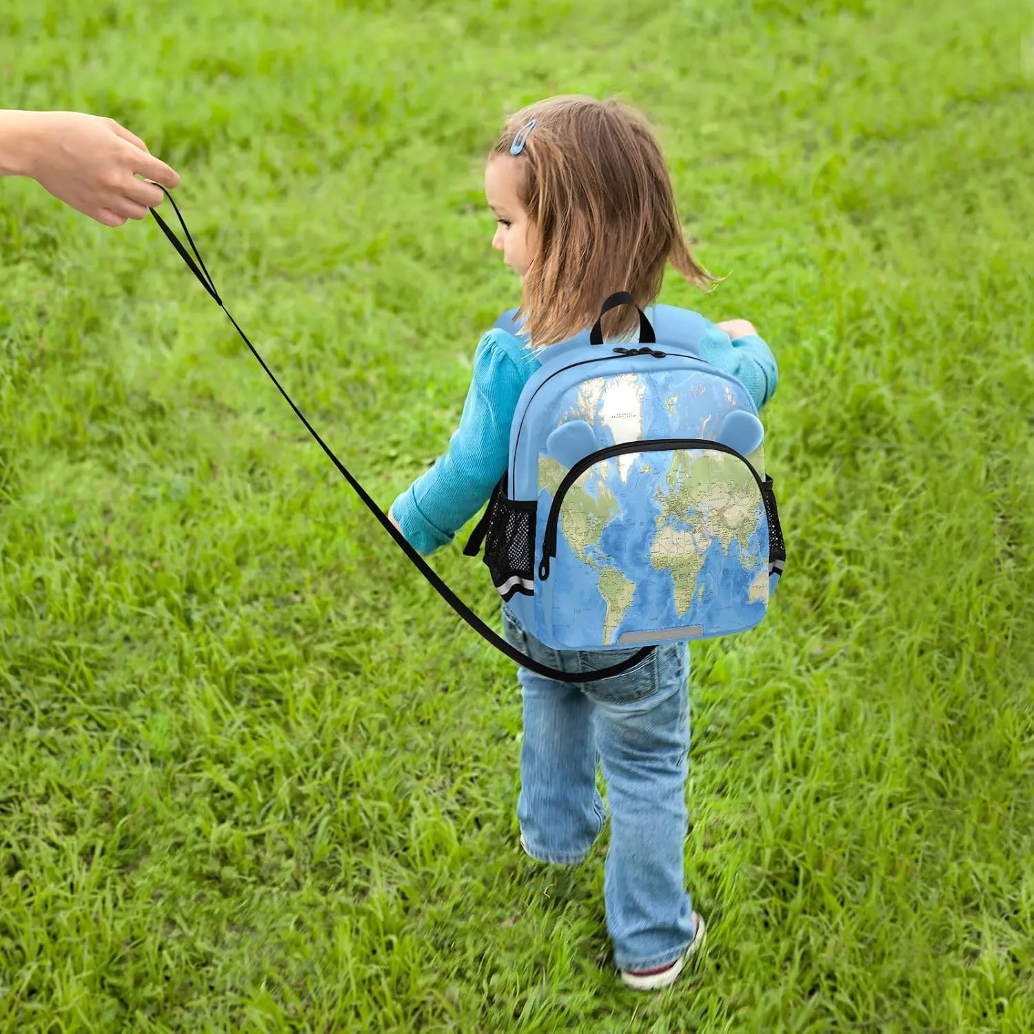 World Map Preschool Backpack Colorful Daycare Bookbag School Backpack with Traction Rope for Kids 3-6