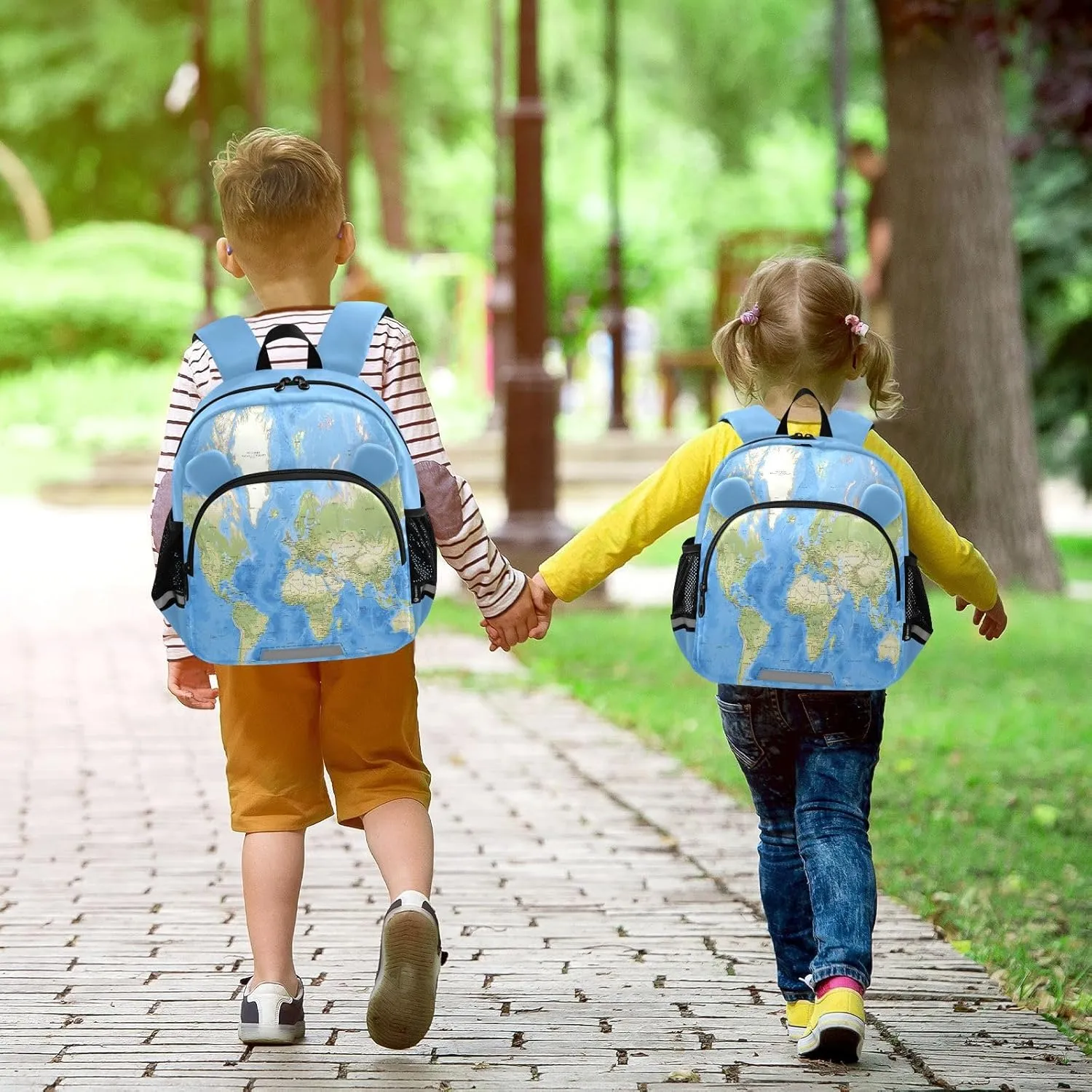 World Map Preschool Backpack Colorful Daycare Bookbag School Backpack with Traction Rope for Kids 3-6