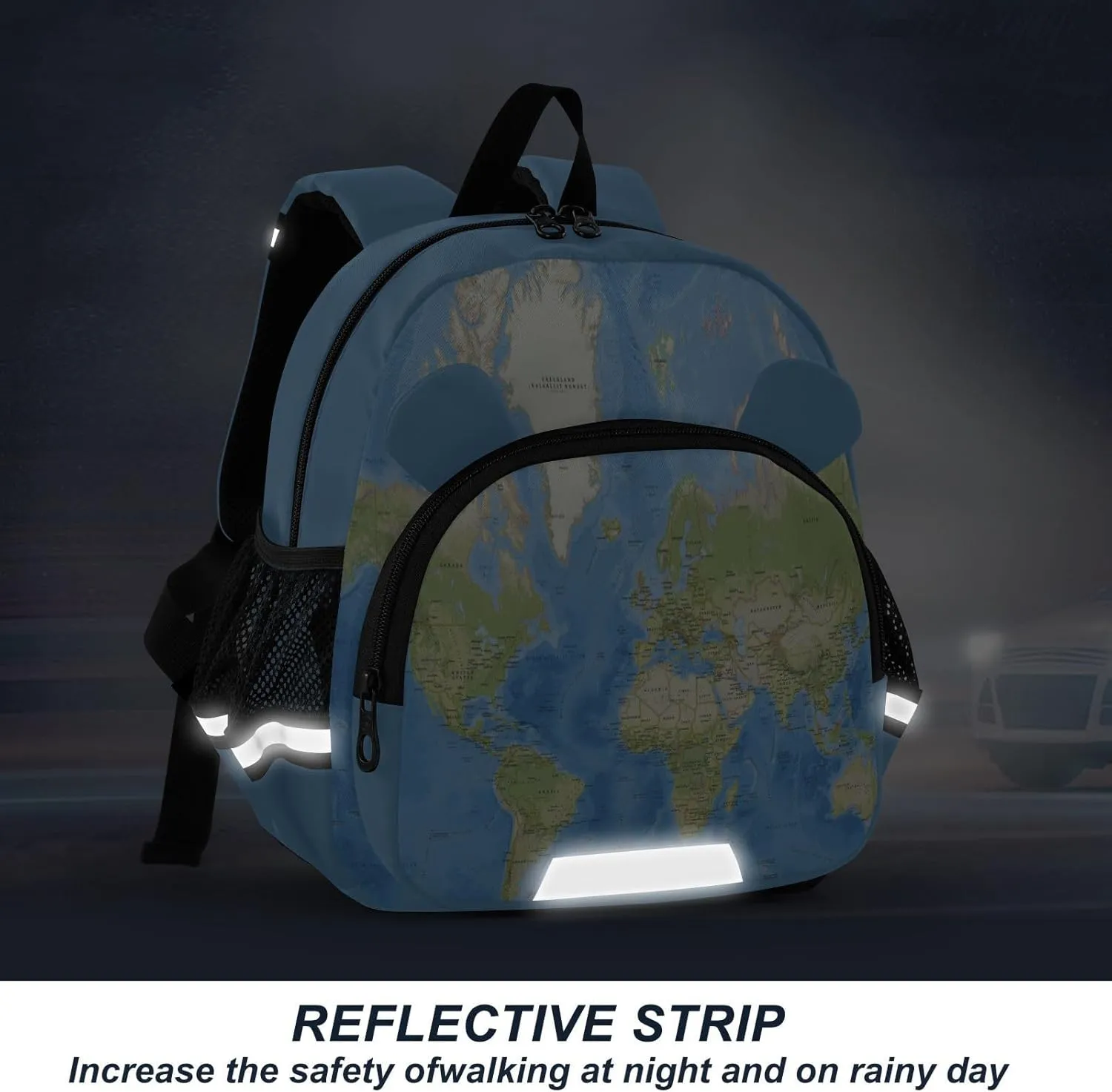World Map Preschool Backpack Colorful Daycare Bookbag School Backpack with Traction Rope for Kids 3-6