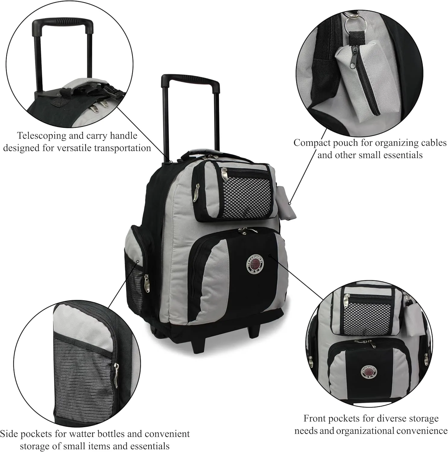 World Traveler Transworld 22-Inch Carry-On Rolling Backpack, Grey