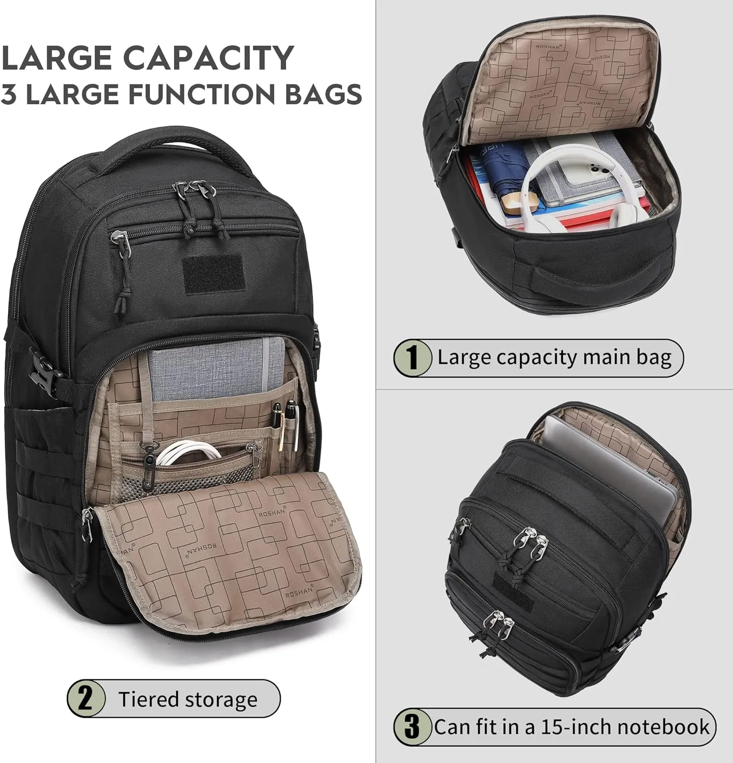 Wotony Military tactical backpack, backpack for men black small tactical assault bag