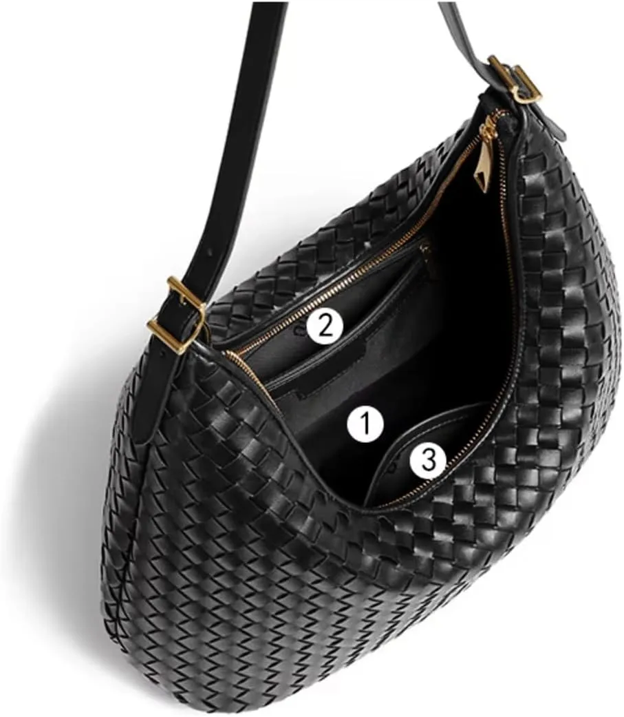 Woven Bag, Premium Leather with Adjustable Straps, Spacious & Organized. Versatile Crossbody, Shoulder Bag