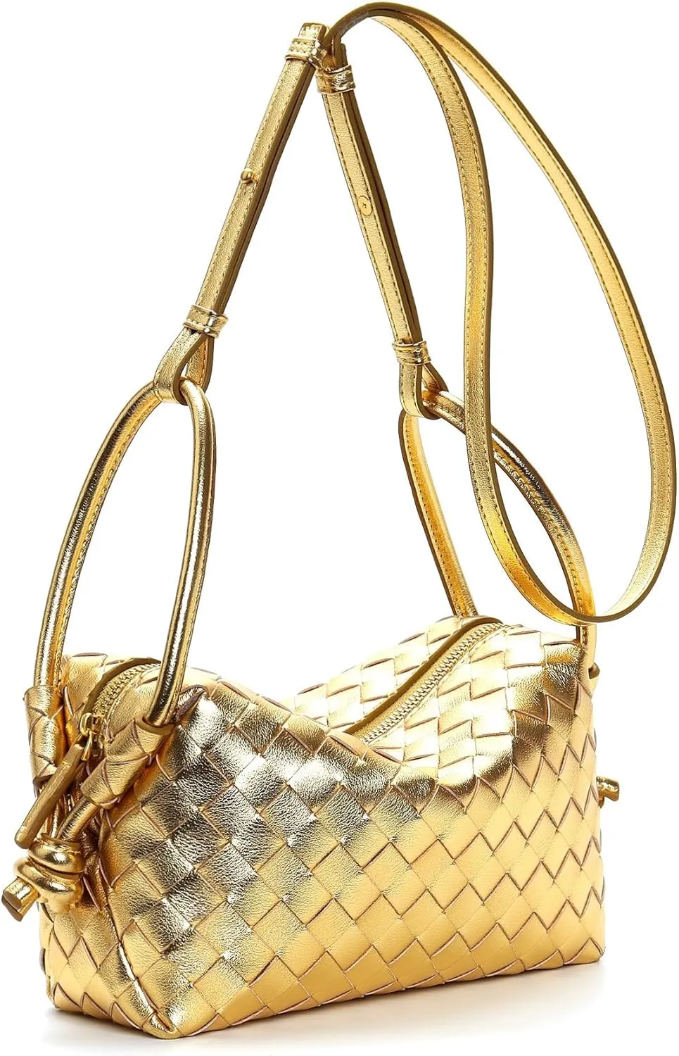 Woven Leather Crossbody Bag, Small Shoulder Purse with Adjustable Strap