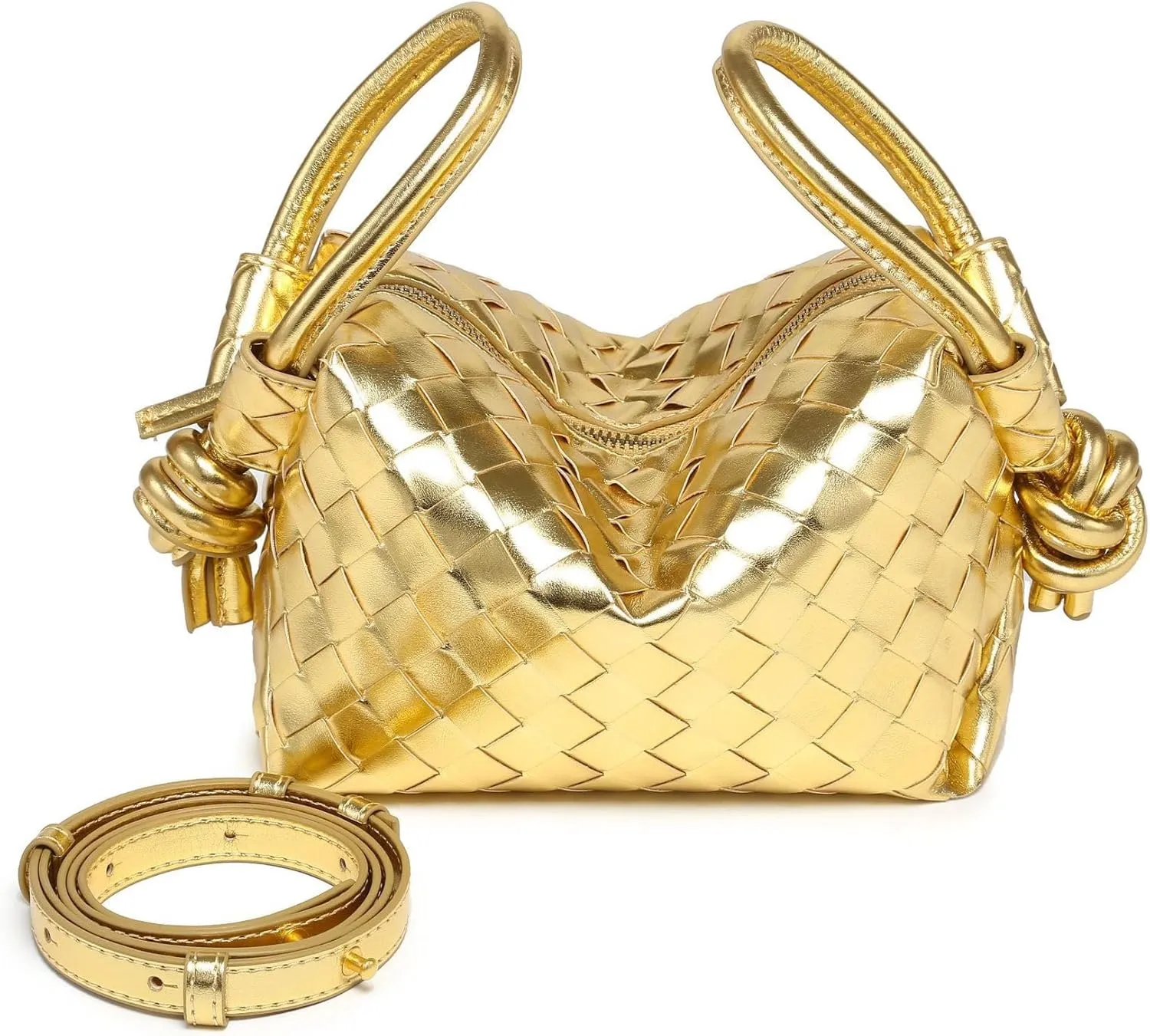 Woven Leather Crossbody Bag, Small Shoulder Purse with Adjustable Strap
