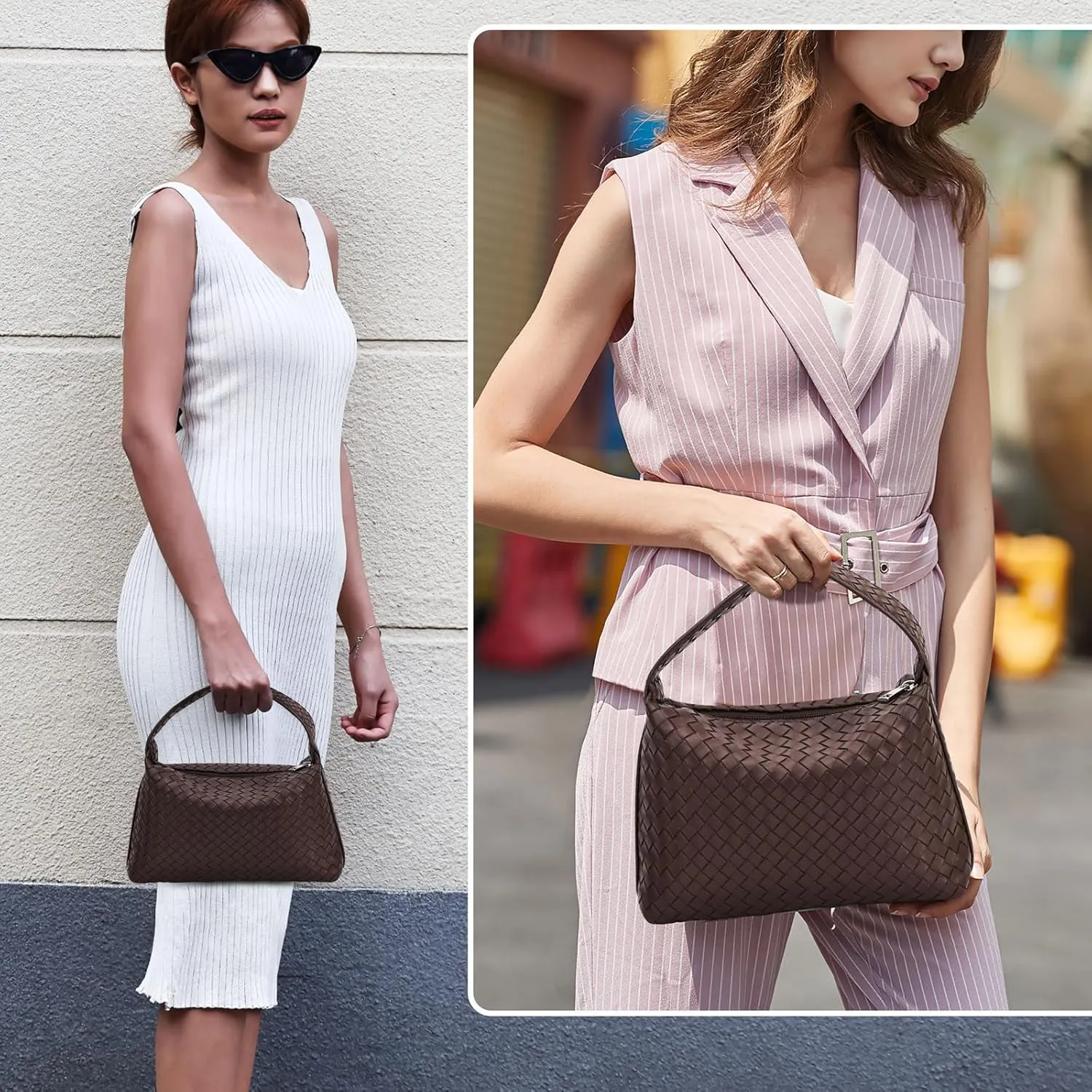 Woven Purse for Women,Small Woven Texture Hobo Dumpling Bag,Trendys Vegan Leather Handbag,Holiday Shoulder Bag Gift