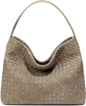 Woven Suede Shoulder Bag for Women Suede Hobo Bag Tote Elegant Handbag Satchel for Work Travel