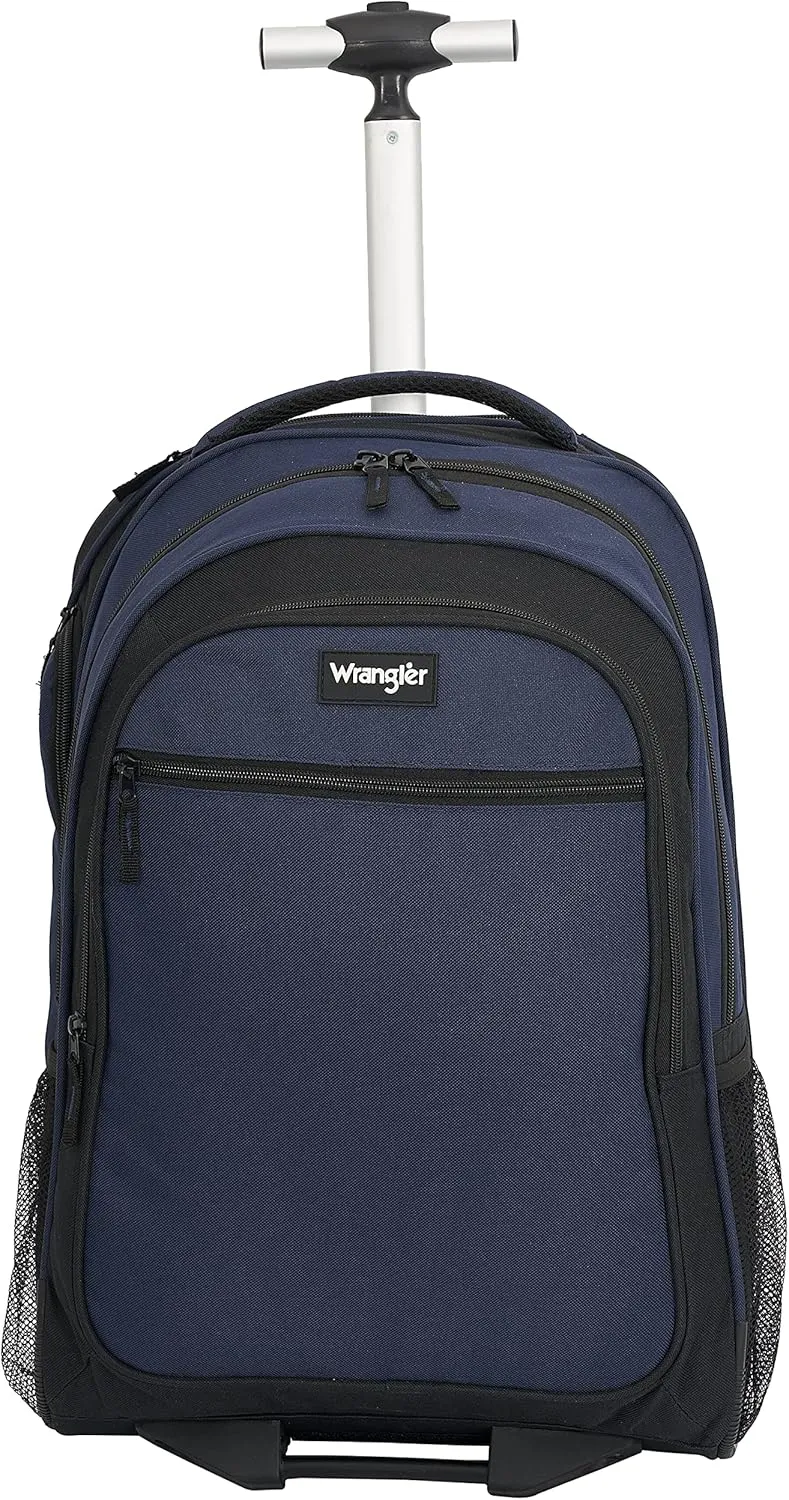Wrangler Dobson Collection Featuring Duffel Travel and Leisure, Blue, 19" Rolling Backpack