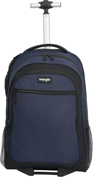 Wrangler Dobson Collection Featuring Duffel Travel and Leisure, Blue, 19" Rolling Backpack