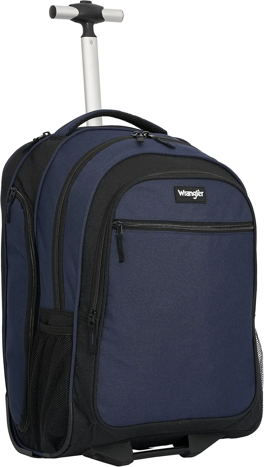 Wrangler Dobson Collection Featuring Duffel Travel and Leisure, Blue, 19" Rolling Backpack