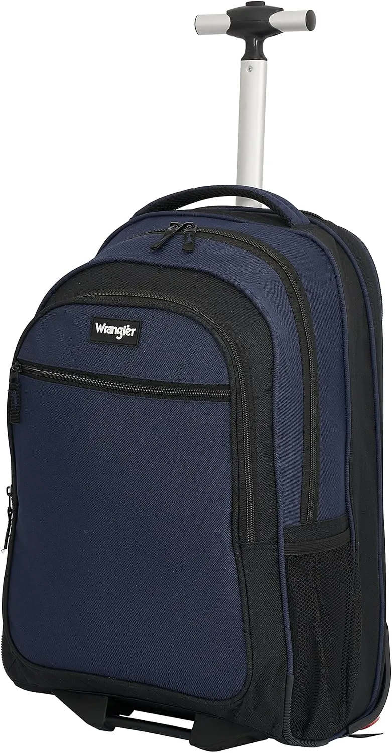 Wrangler Dobson Collection Featuring Duffel Travel and Leisure, Blue, 19" Rolling Backpack
