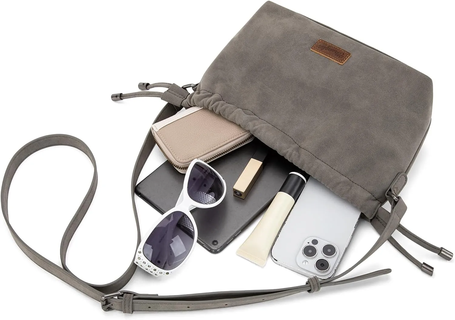 Wrangler Small Suede Crossbody Bags for Women Drawstring Purse Soft Cross Body Bag
