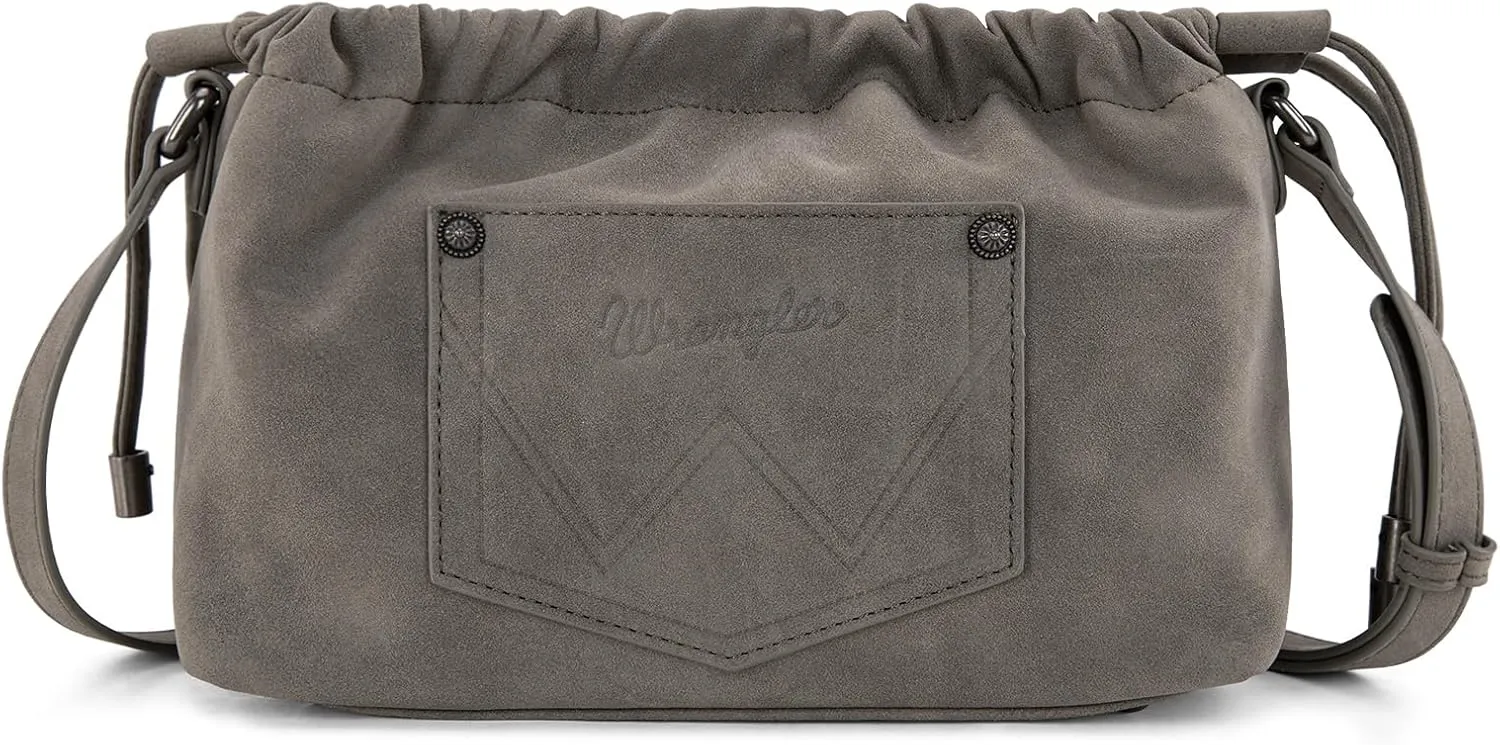 Wrangler Small Suede Crossbody Bags for Women Drawstring Purse Soft Cross Body Bag