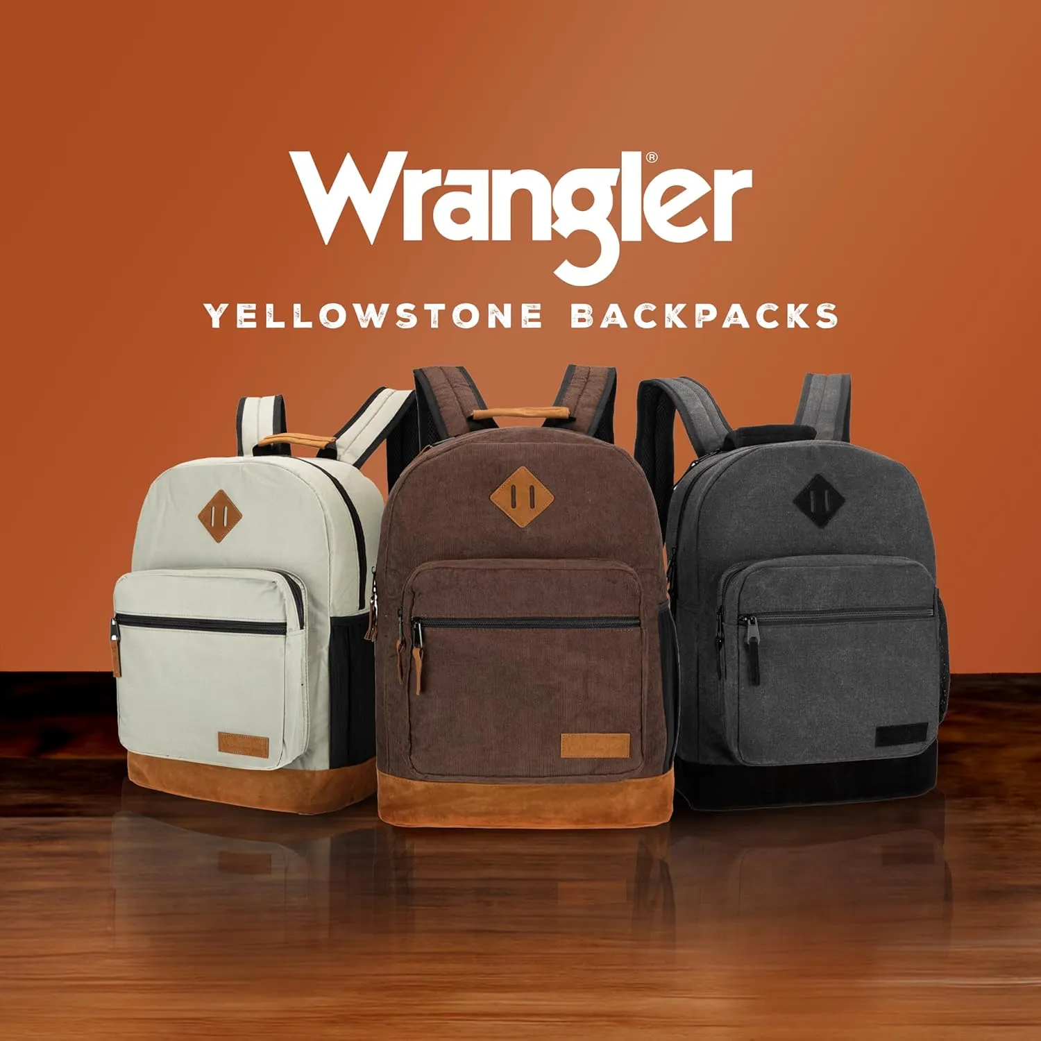 Wrangler Yellowstone Western-Style Backpack Coated Canvas Water Resistant Casual Daypack for Travel, Class, Everyday Use with Padded Laptop Notebook Sleeve (Dark Gray)