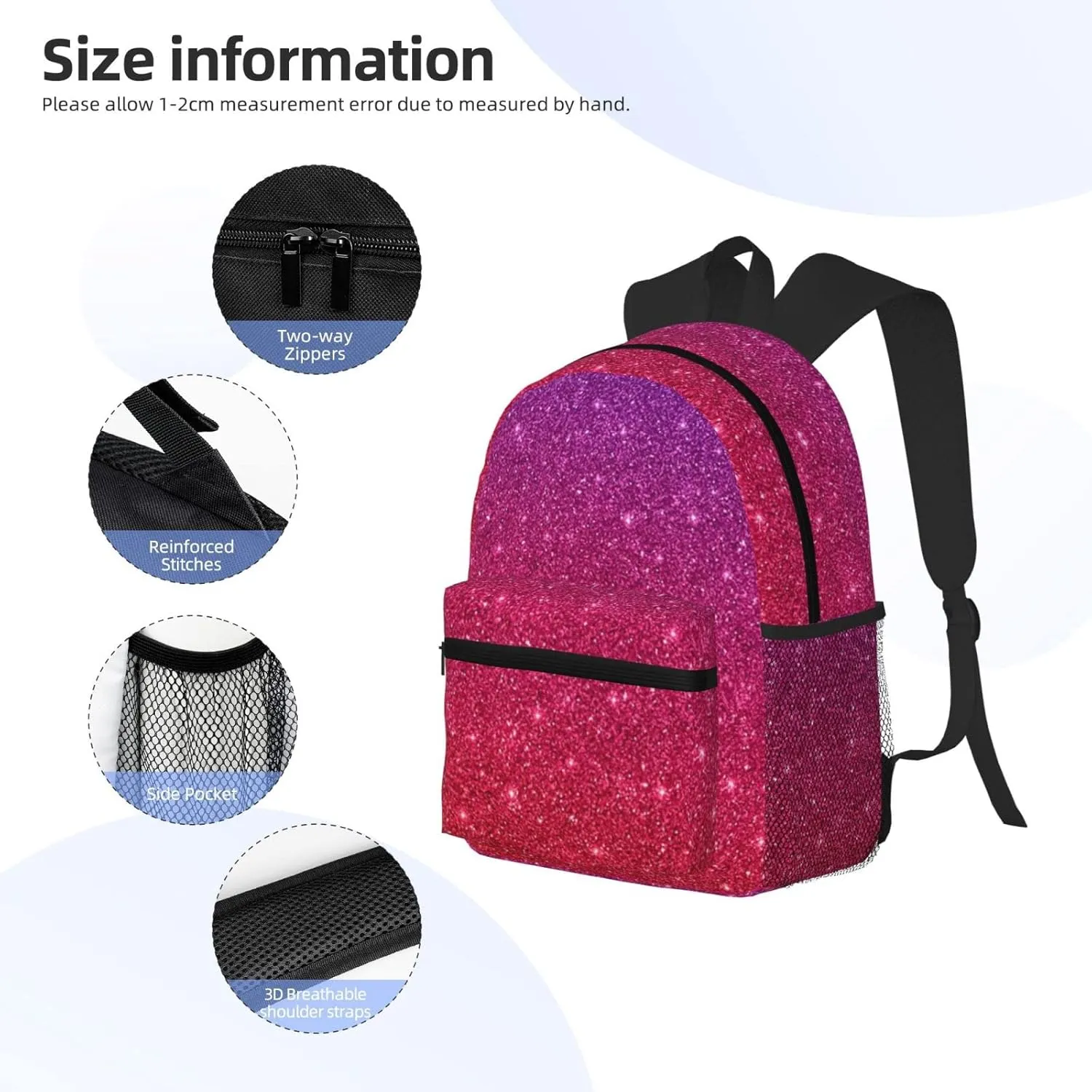 Wurton Gradient Sequin Sparkle Print Multipurpose Casual Bag With Fashionable Travel,Work Outdoor Activities Backpack