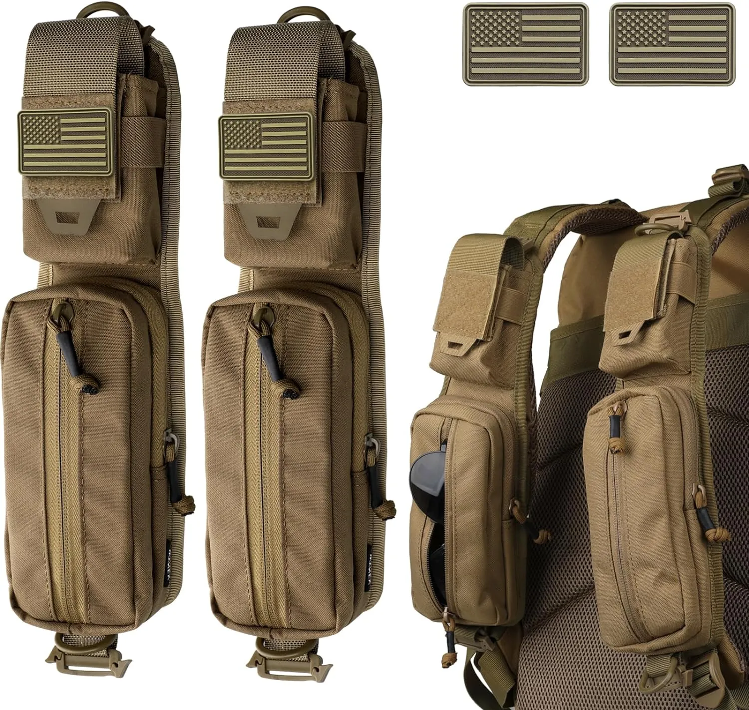 WYNEX Molle Accessories Pouch of Double Zipper Pocket Version, Backpack Strap Pouch Shoulder Strap Molle Attachment Tactical Accessories Bag Shoulder Starps Zipper Pocket Additional Phone Holder