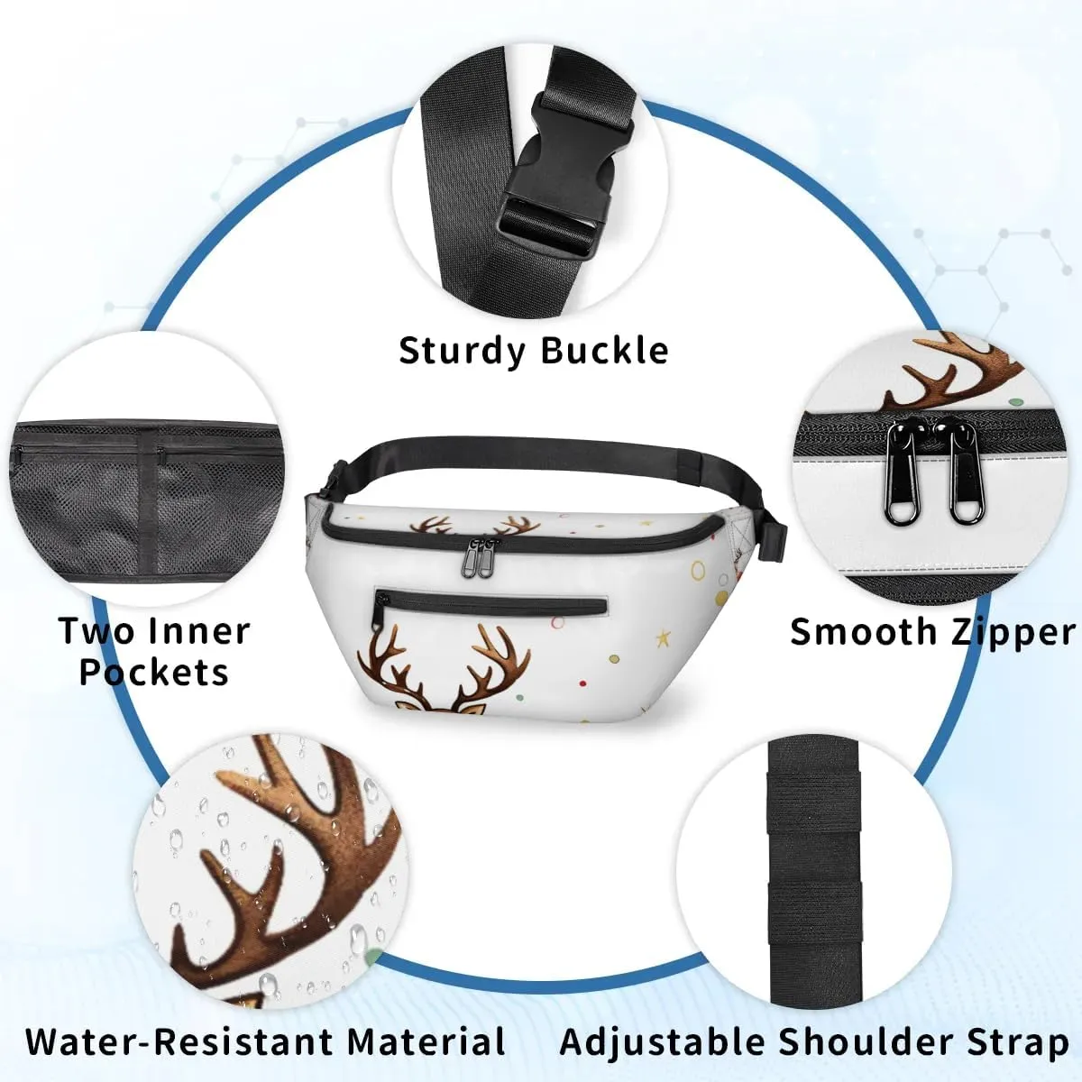 Xmas Deer Sling Bag Crossbody Backpack Chest Daypack for Women Sport Travel Hiking Casual Bag Multipurpose Waist Pack With Zipper Closure Adjustable Strap Shoulder Bag