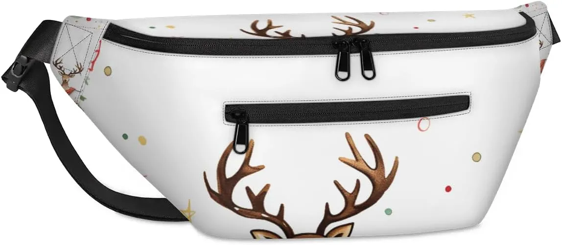 Xmas Deer Sling Bag Crossbody Backpack Chest Daypack for Women Sport Travel Hiking Casual Bag Multipurpose Waist Pack With Zipper Closure Adjustable Strap Shoulder Bag