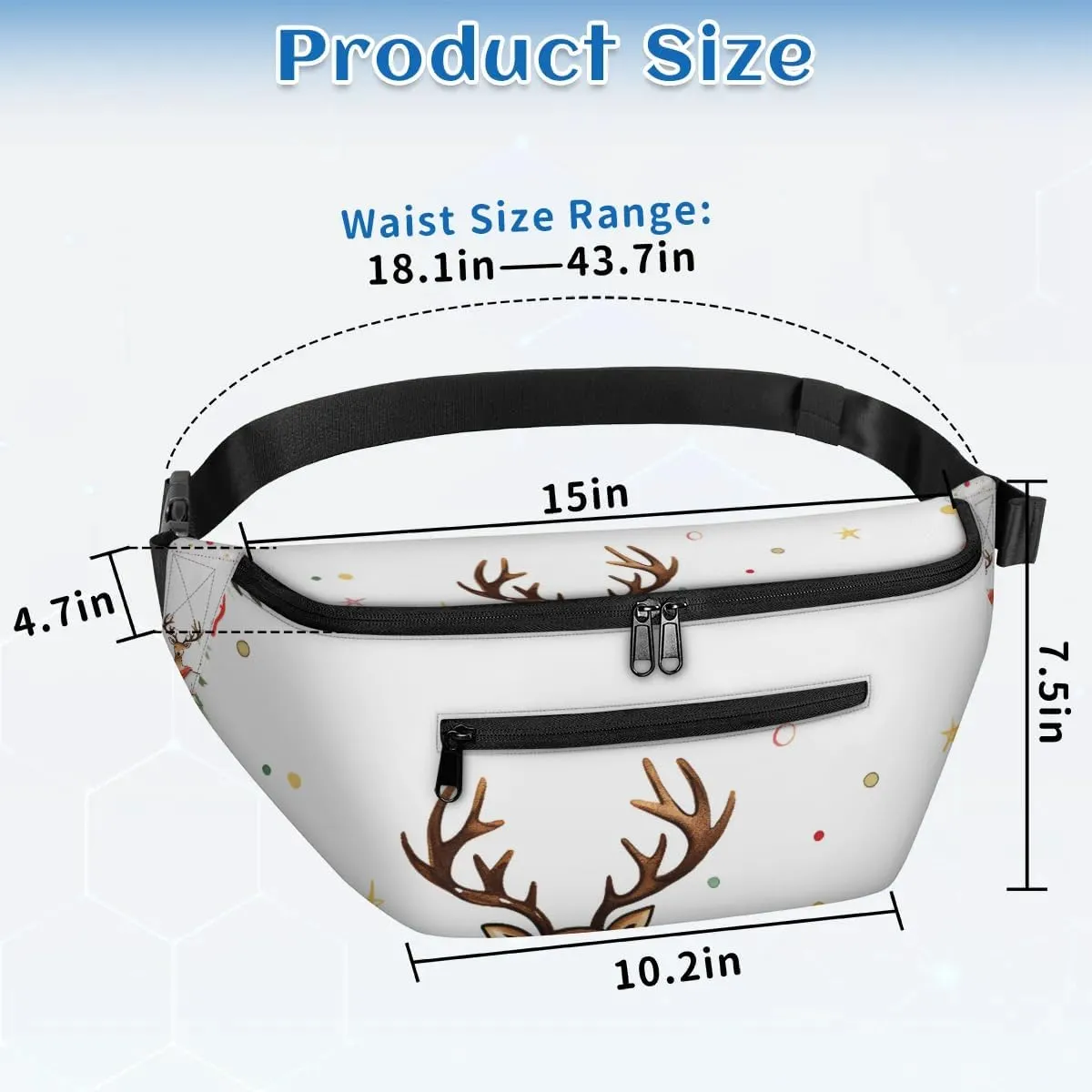 Xmas Deer Sling Bag Crossbody Backpack Chest Daypack for Women Sport Travel Hiking Casual Bag Multipurpose Waist Pack With Zipper Closure Adjustable Strap Shoulder Bag