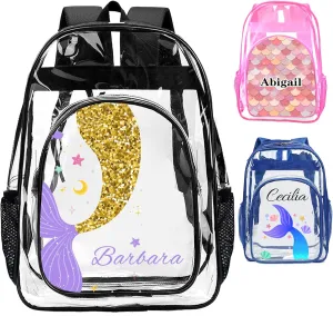 xrlsg Custom Clear Backpack Personalized Backpacks for School Water Resistant PVC Transparent Backpacks for Office Travel Outdoor-Mermaid