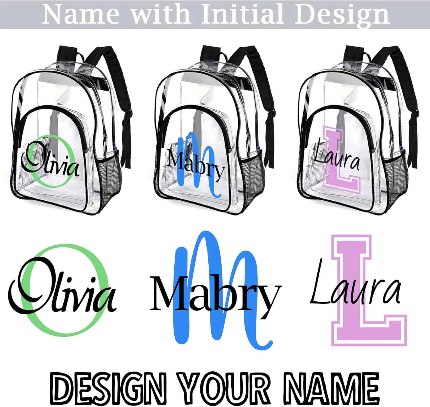 xrlsg Personalized Clear Backpack Custom Name PVC Transparent Backpacks Perfect for Office Travel Outdoor