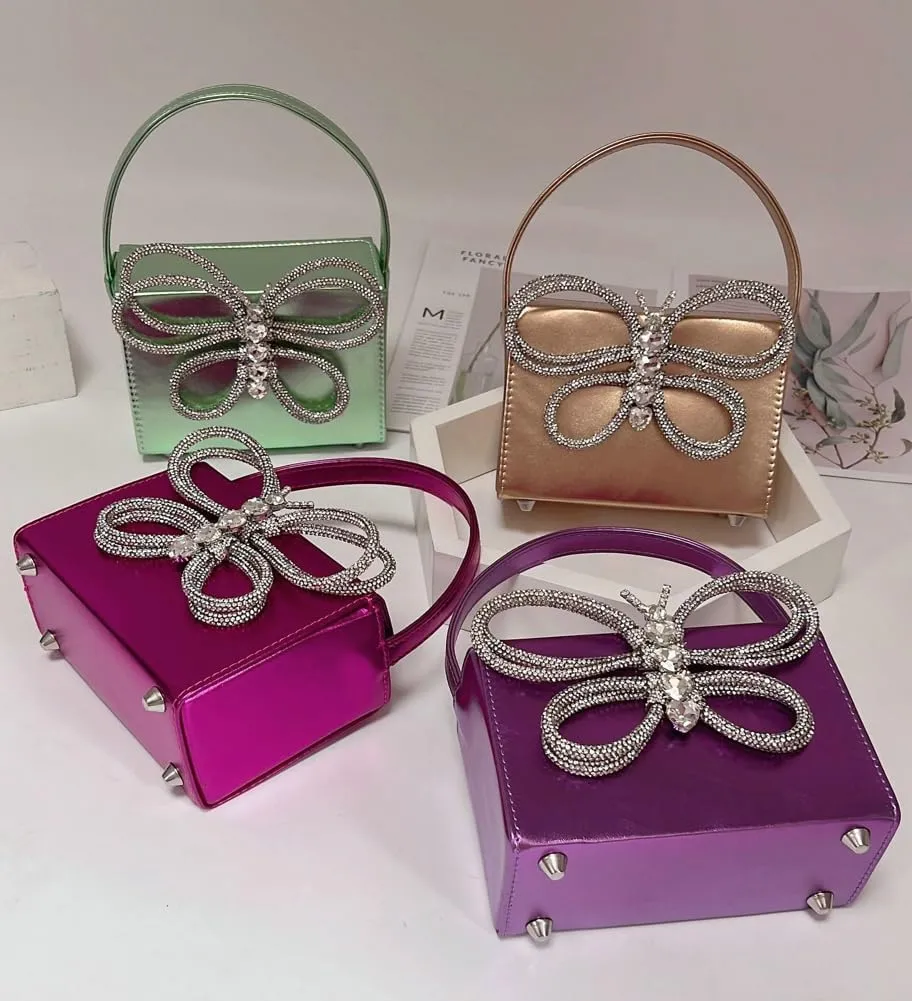 XXGJOALD-Small Evening Bag Clutch Purses for Women Butterfly Rhinestones Tote Purse Sparkling Handbag Bags